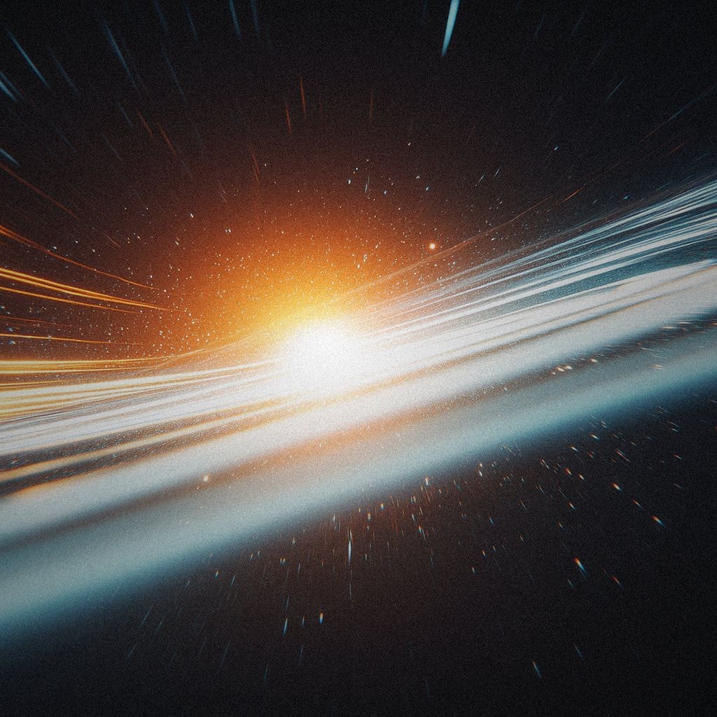 Headerbild, welches Lichtelemente im Weltall zeigt, KI-generiert.